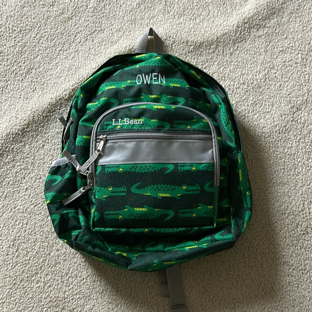 Name-specific, brand new never used LL Bean Junior Original Backpack in Gator.